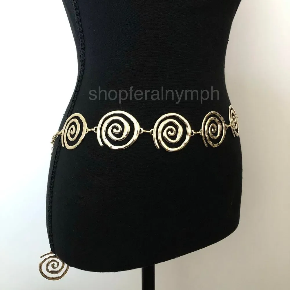 Vintage Y2K Retro Gold Spiral Waist Chain Belt, Fits 18.5-38.5 Inches, X7GA1242